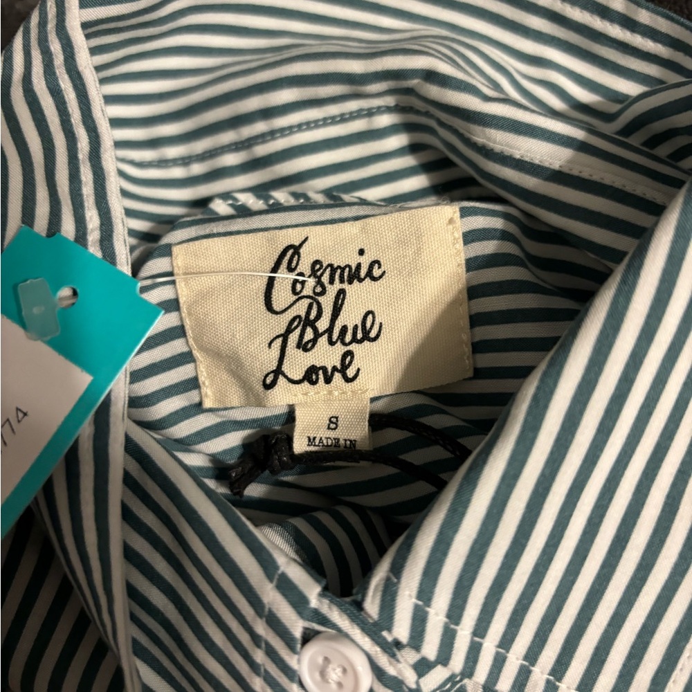 Casual Green and White Striped Women's Button Down Shirt - Picture 5 of 8